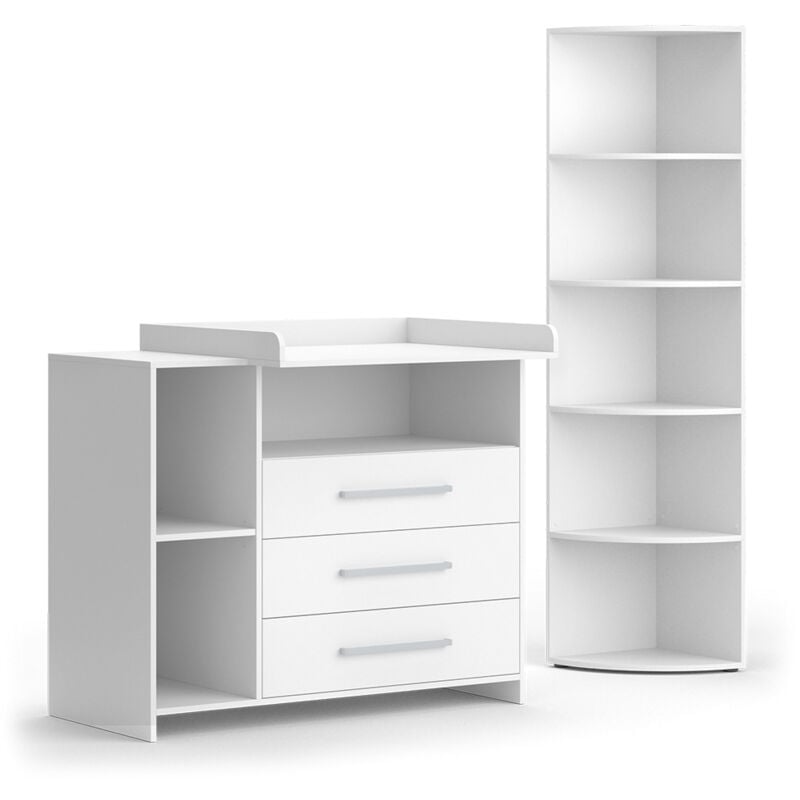 Vicco - Ensemble pour chambre d'enfant Oskar, Blanc, 2 pièces, avec commode à langer et étagère à jouets