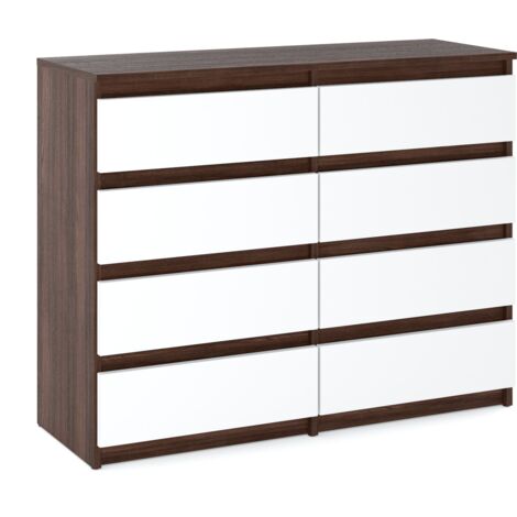 Commode large - 120 cm - Wengé et blanc - 8 tiroirs - Élégante et spacieuse