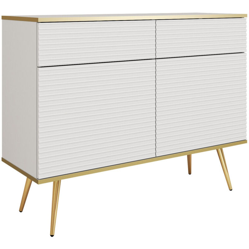 Commode Felduno 105, Blanc + Doré, Avec tiroirs et portes, Nombre de tiroirs: 0, 85x107x39cm