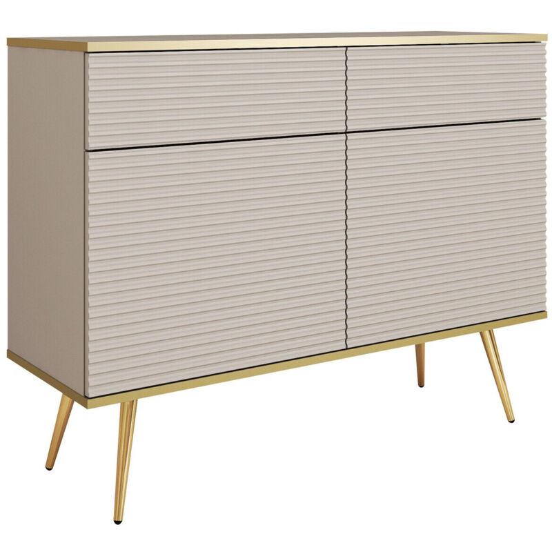 Commode Felduno 105, Crème + Doré, Avec tiroirs et portes, Nombre de tiroirs: 0, 85x107x39cm