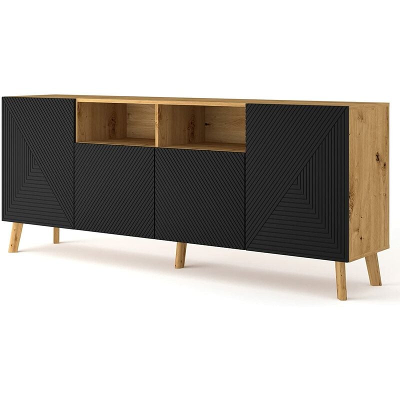 Commode de salon luxi 195x42x80cm chêne noir mat