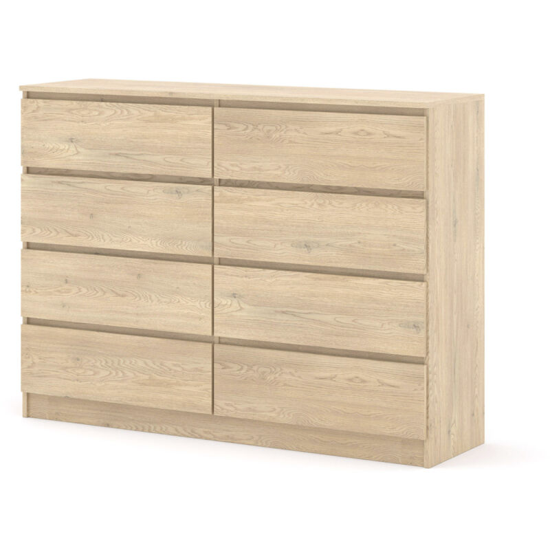 Bim Furniture – Commode 140 cm chêne Cremona – 8 tiroirs spacieux – Panneau stratifié 16 mm – Commode sur socle pour excellente stabilité Bim Furniture – Commode 140 cm chêne Cremona – 8 tiroirs spacieux – Panneau stratifié 16 mm – Commode sur socle pour excellente stabilité