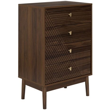 Commode marron 4 tiroirs avec poignées dorées
