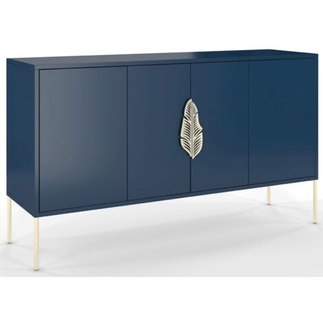 Commode Merlin 138 x 40 x 79 cm Bois - Bleu marine et doré