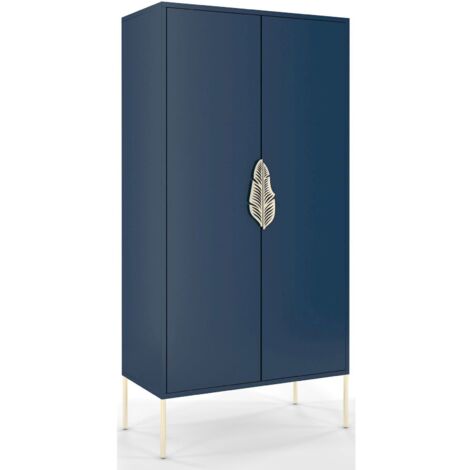 Commode Merlin 160 x 40 x 80 cm Bois - Bleu marine et doré