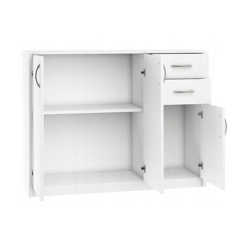 Buffet avec 3 portes et 2 tiroirs Blanc - Meuble de Rangement Style contemporain - 110 x 35 x 85 cm