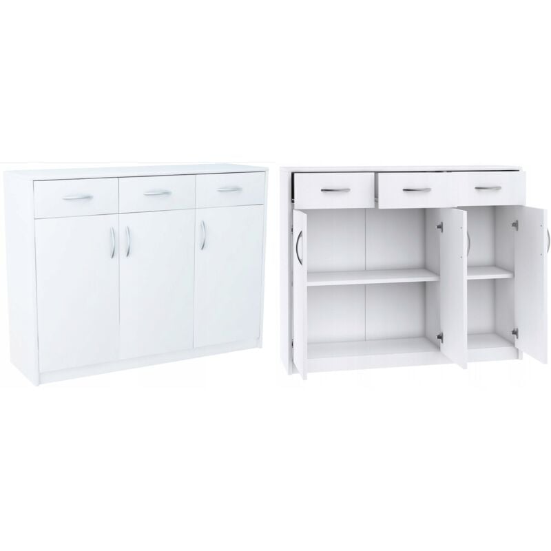 Buffet avec 3 portes et 3 tiroirs Blanc - Meuble de Rangement Style contemporain - 110 x 35 x 85 cm