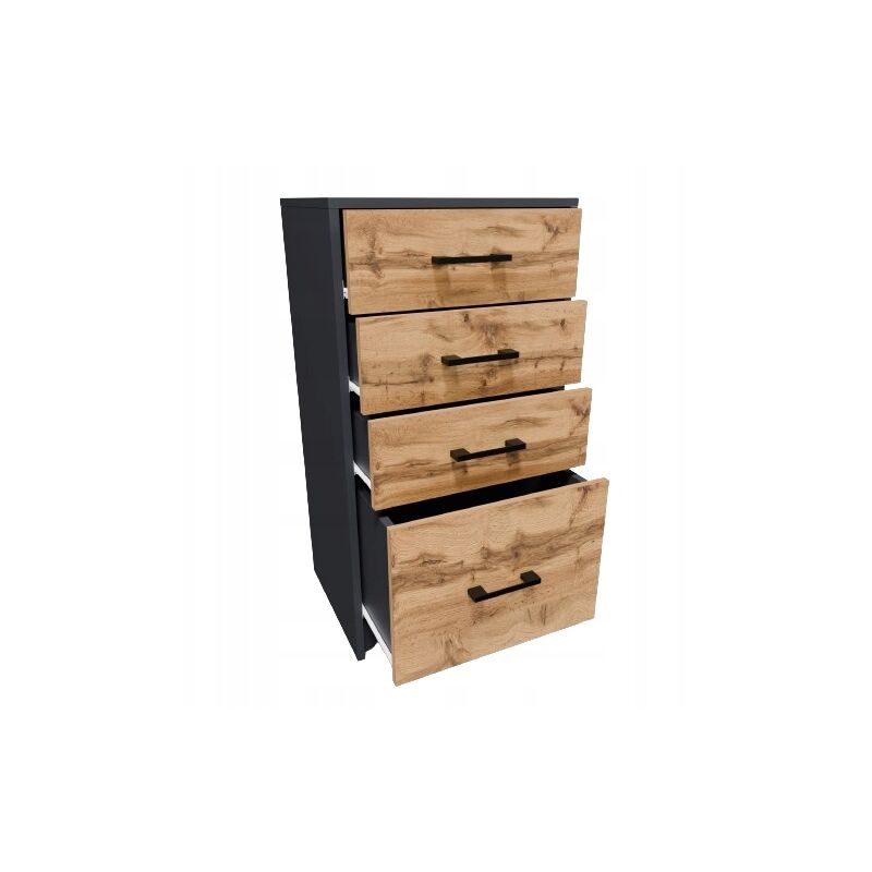 Commode meuble 45cm 4S GRAPHITE-WOTAN bibliothèque 4 tiroirs anthracite ROB