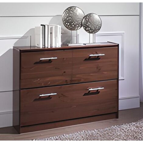 Commode Meuble à chausssures en pin massif coloris noyer - Longueur 110 x Profondeur 23 x Hauteur 80 cm