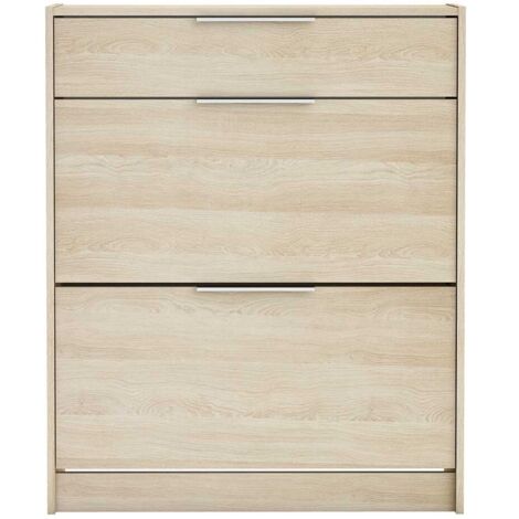 Commode meuble à chaussures 2 abattants 24 paires couleur chêne - Largeur 82,6 x Profondeur 29,4 x Hauteur 100,6 cm