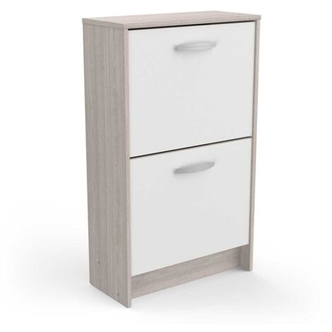 Commode meuble à chaussures 2 abattants 8 paires couleur chêne / blanc mat - Largeur 53,9 x Profondeur 24,4 x Hauteur 90,6 cm