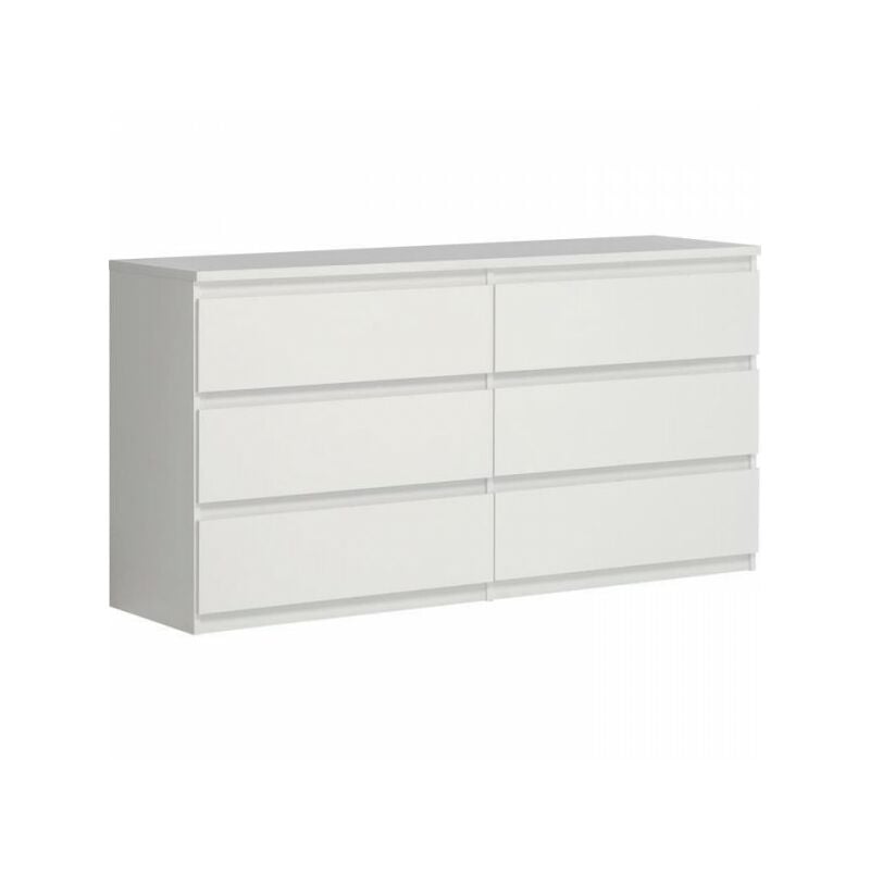Commode - Meuble CHELSEA 6 Tiroirs - Couleur blanc mat - L 154 x P 42,2 x H 79,9 cm