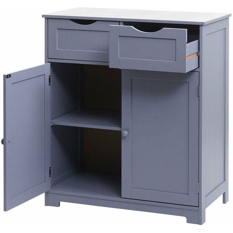 commode meuble d'appoint 2 tiroirs et 2 portes 80x70x35cm gris