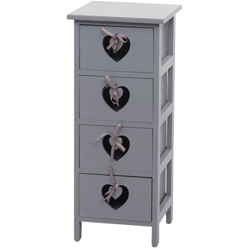 Commode meuble d'appoint 4 tiroirs avec motif coeurs 70x29x25 cm design vintage gris-bleu 040006498