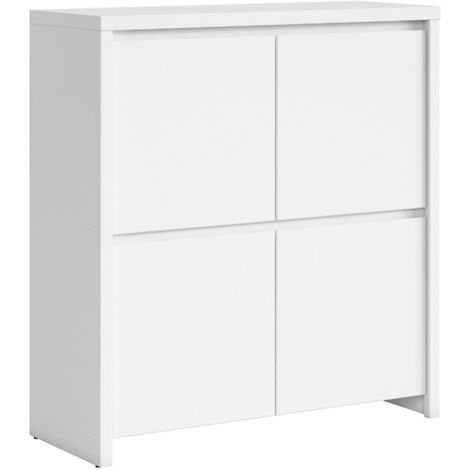 Commode Meuble de rangement 4 portes, coloris Blanc/Blanc Mat - Longueur 105 x Profondeur 40,5 x Hauteur 112,5 cm
