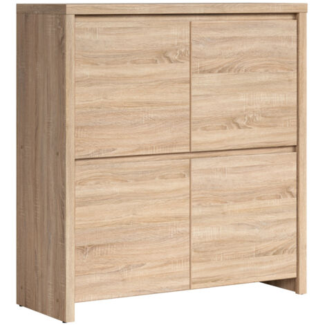 Commode Meuble de rangement 4 portes, coloris chêne Sonoma - Longueur 105 x Profondeur 40,5 x Hauteur 112,5 cm