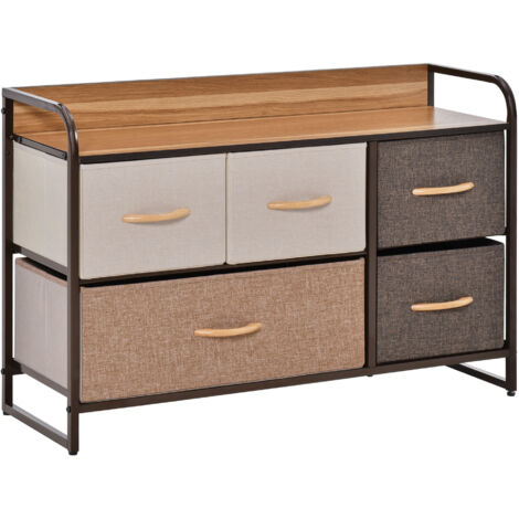Commode Meuble de Rangement 5 tiroirs en Tissu 87,5 x 29 x 58 cm Marron et Beige