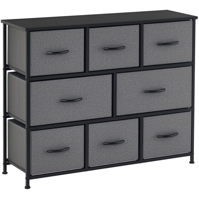 Commode meuble de rangement 8 tiroirs pliables en tissu 100 x 30 x 78,5 cm anthracite