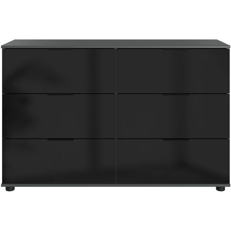 Commode meuble de rangement 6 tiroirs coloris gris graphite - Longueur 130 x Hauteur 83 x Profondeur 41 cm -PEGANE-