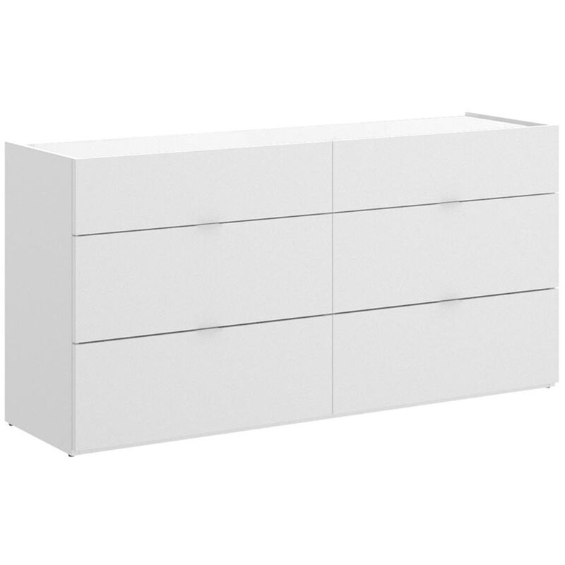 Pegane - Commode meuble de rangement 6 tiroirs coloris blanc - Longueur 120 x Profondeur 39 x Hauteur 62 cm