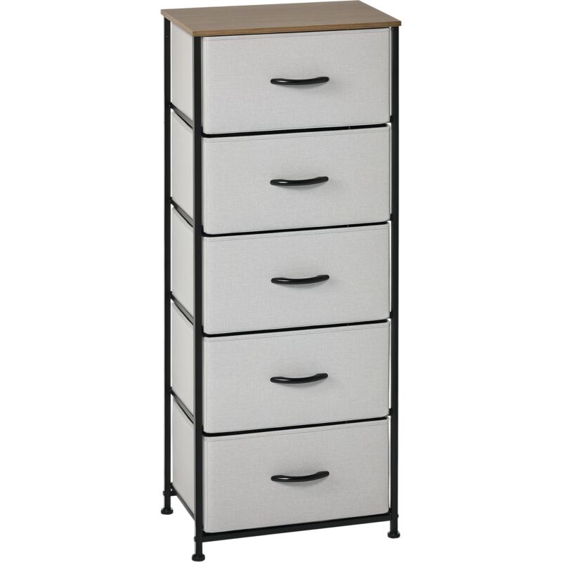 HOMCOM Commode Pliante 5 Tiroirs Tissu Gris Structure Acier Noir 45x30x116 cm   Aosom France