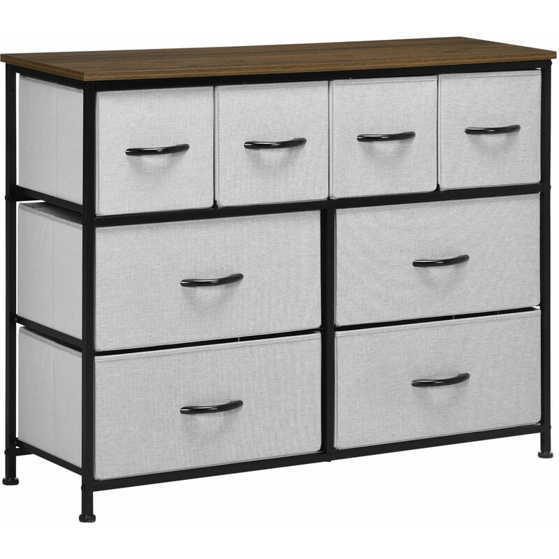 Commode meuble de rangement 8 tiroirs - dim. 100L x 30l x 78H cm - structure acier noir tissu pliant gris