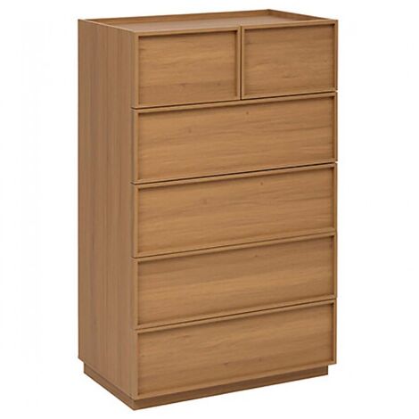 Commode meuble de rangement à 6 tiroirs, coloris marron - Longueur 115 x Profondeur 48 x Hauteur 78 cm