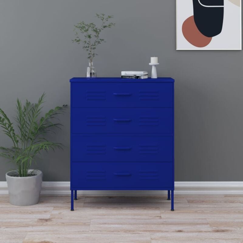 Commode Bleu marine 80x35x101,5 cm Acier - The Living Store - Bleu