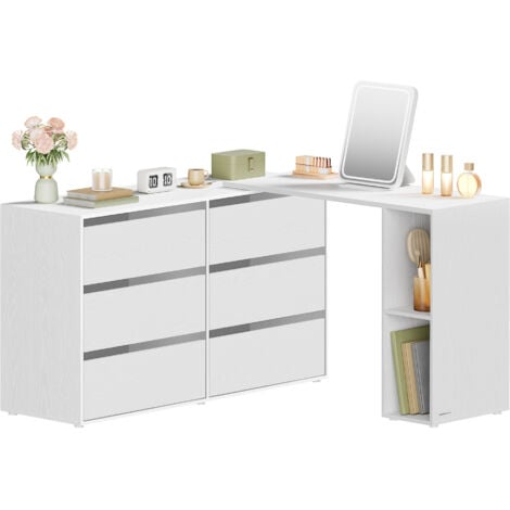 SONGMICS HOME Commode, Meuble de Rangement, Assemblage Rapide sans Outils Toolless, Coiffeuse avec Étagère, Côte à Côte ou en L, pour Chambre, Bureau, Blanc Neige