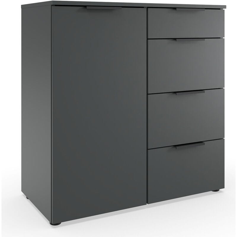 Commode, meuble de rangement avec 1 porte et 4 tiroirs coloris graphite - Longueur 81 x Hauteur 84 x Profondeur 41 cm