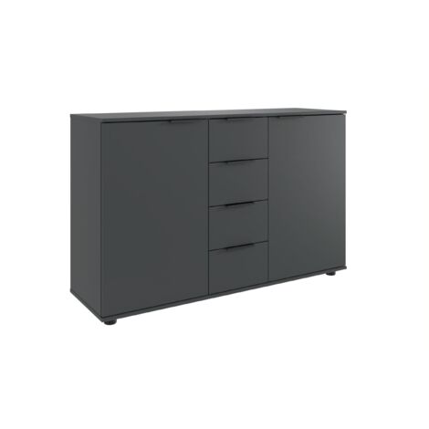 Commode, meuble de rangement avec 2 portes et 4 tiroirs coloris graphite, noir  - Longueur 130 x Hauteur 83 x Profondeur 41cm