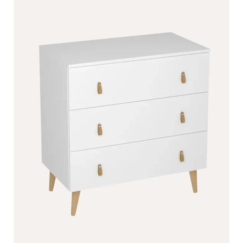 Commode, Meuble de rangement avec 3 tiroirs coloris blanc - Hauteur 83 x Longueur 80 x profondeur 48 cm