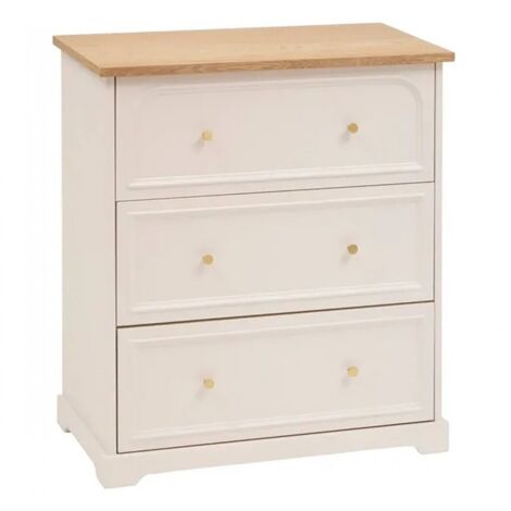 Commode meuble de rangement avec 3 tiroirs, coloris ivoire - Longueur 72 x Profondeur 39 x Hauteur 81 cm