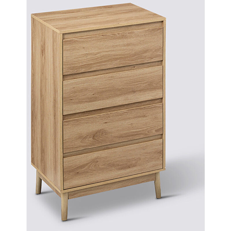 Commode , meuble de rangement avec 4 tiroirs coloris beige - Longueur 60 x Profondeur 40 x Hauteur 107,3 cm