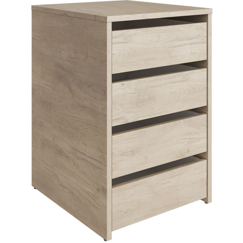 Commode, Meuble de rangement avec 4 tiroirs coloris ch&ecirc;ne