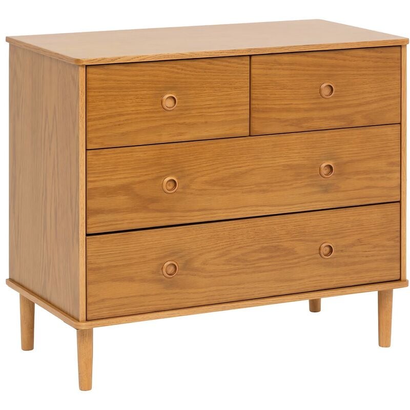 Commode, meuble de rangement avec 4 tiroirs en bois coloris Marron - Longueur 90 x Profondeur 46 x Hauteur 80,5 cm