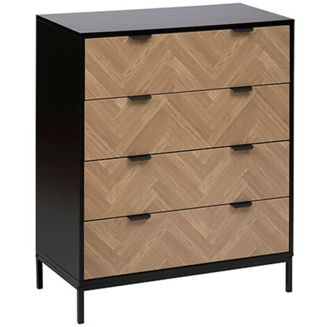 Commode, meuble de rangement avec 4 tiroirs en bois coloris marron, Noir - Longueur 80 x Profondeur 40  x Hauteur 95 cm