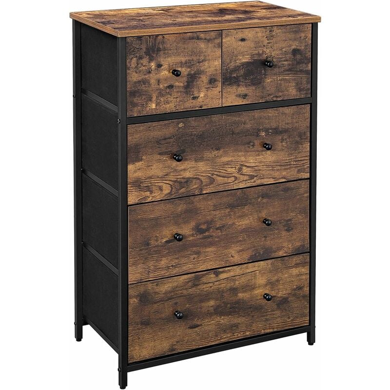 Songmics - Commode, Meuble de Rangement, avec 5 Tiroirs en Tissu, Devant et Dessus en mdf, Style Industriel, pour Salon, Couloir, Chambre d'enfant,