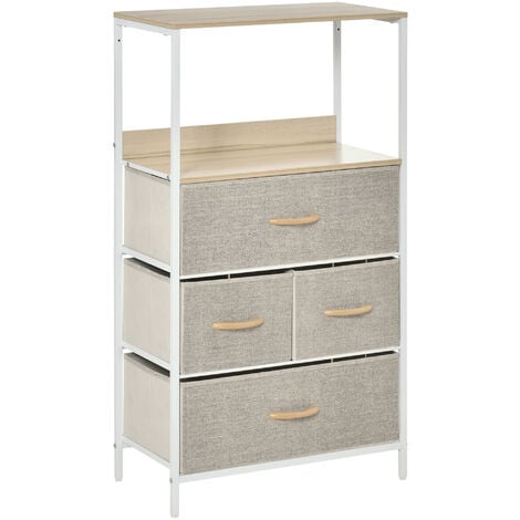 Commode meuble de rangement chiffonnier 4 tiroirs amovibles 1 étagère 58 x 29 x 103 cm gris blanc - Gris