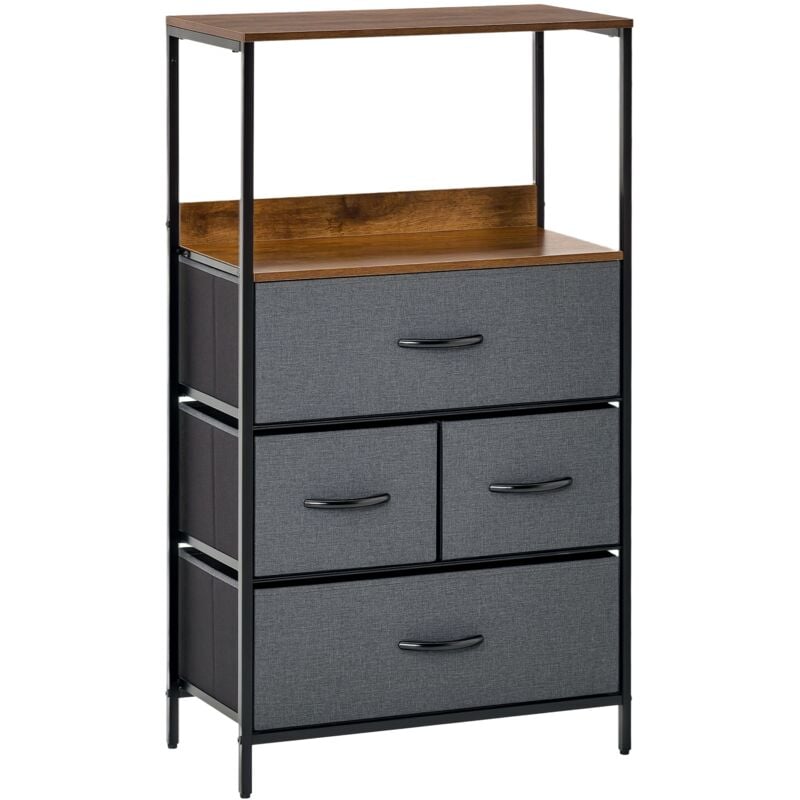 Commode meuble de rangement chiffonnier 4 tiroirs amovibles 1 étagère 58 x 29 x 103 cm gris effet bois
