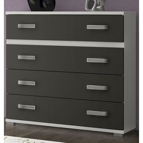 Commode meuble de rangement coloris blanc/graphite - Longueur 89 x Profondeur 39.6 x Hauteur 89.6 cm -PEGANE-