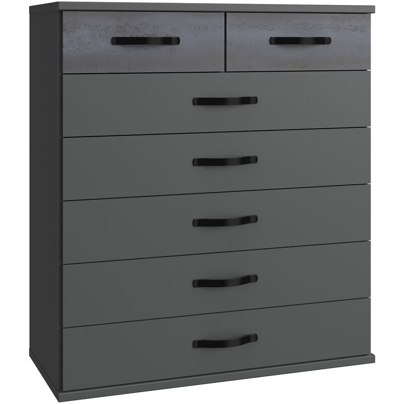Commode, meuble de rangement coloris Graphite, rechampis noir - Longueur 91 x Hauteur 106 x Profondeur 40 cm Pegane