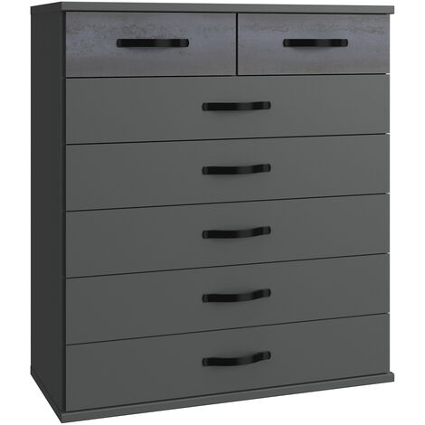 Commode, meuble de rangement coloris Graphite, rechampis noir - Longueur 91 x Hauteur 106 x Profondeur 40 cm -PEGANE-