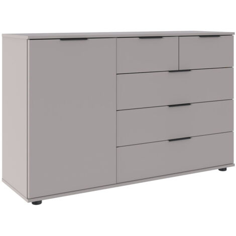 Commode, meuble de rangement coloris Gris, rechampis graphite - Longueur 130 x Hauteur 83 x Profondeur 41cm