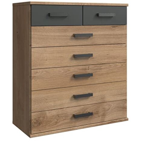 Commode meuble de rangement coloris imitation chêne poutre/graphite - Longueur 91 x Hauteur 103 x Profondeur 40 cm -PEGANE-