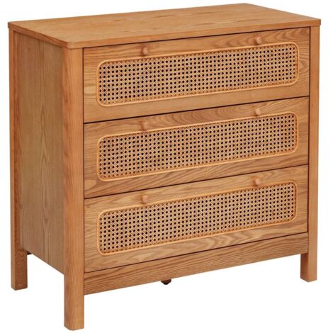 Commode meuble de rangement de 3 tiroirs en rotin - Longueur 90 x Profondeur 45 x Hauteur 85 cm
