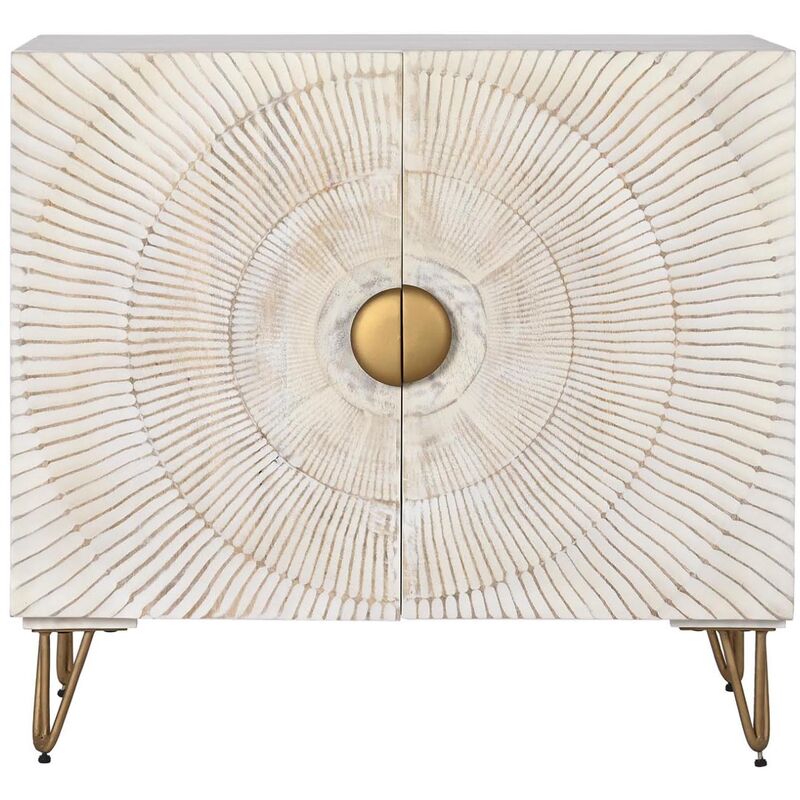 Commode, meuble de rangement en bois de manguier blanc et métal doré - Longueur 81 x Profondeur 45 x hauteur 75 cm Pegane