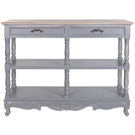 Commode, meuble de rangement en bois de paulownia et MDF coloris gris -Longueur 117 x Profondeur 39 x hauteur 89 cm -PEGANE-