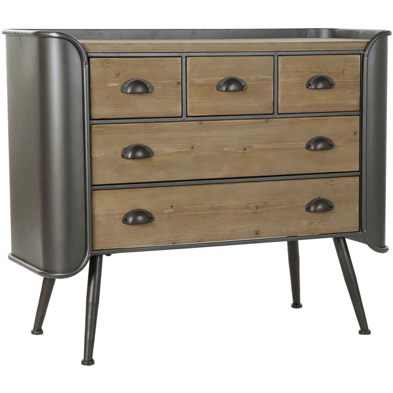 Commode, meuble de rangement en bois de sapin et métal noir - longueur 97 x Profondeur 37 x hauteur 79 cm Pegane