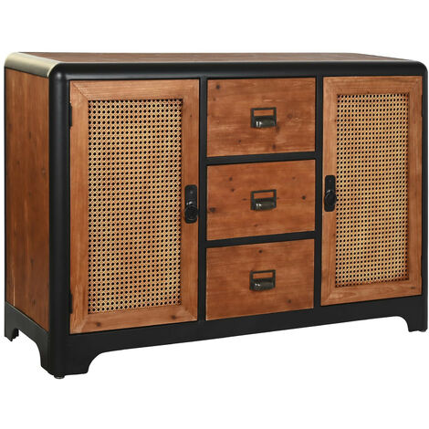 Commode, meuble de rangement en bois de sapin naturel et métal noir - Longueur 120 x Profondeur 40 x hauteur 79 cm -PEGANE-